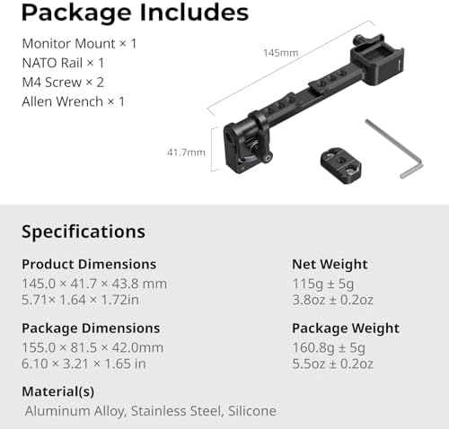 SMALLRIG Adjustable Camera Monitor Mount with Quick Release NATO Clamp  Cold Shoe Mount  Anti Twist Design for DJI RS 4 Mini/RS 4 / RS 4 Pro/RS 2 / RSC 2 / RS 3 / RS 3 Pro/RS 3 Mini