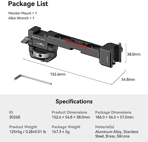 SMALLRIG Adjustable Camera Monitor Mount with Quick Release NATO Clamp  Cold Shoe Mount  Anti Twist Design for DJI RS 4 Mini/RS 4 / RS 4 Pro/RS 2 / RSC 2 / RS 3 / RS 3 Pro/RS 3 Mini