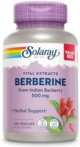 SOLARAY Berberine 500mg   Berberine Supplement for a Healthy  Active Lifestyle   with Berberine HCl from Indian Barberry   Vegan  Non GMO  60 Day Guarantee  Lab Verified   100 Servings  100 VegCaps
