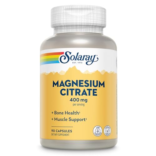 SOLARAY Magnesium Citrate 400mg   Magnesium Supplement   Bone Health  Muscle  Relaxation and Heart Health Support   Enhanced Absorption  Vegan  Gluten Free  60 Day Guarantee  30 Servings  90 VegCaps