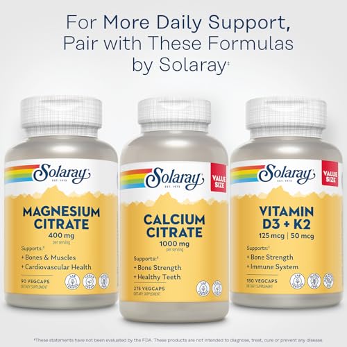 SOLARAY Magnesium Citrate 400mg   Magnesium Supplement   Bone Health  Muscle  Relaxation and Heart Health Support   Enhanced Absorption  Vegan  Gluten Free  60 Day Guarantee  30 Servings  90 VegCaps