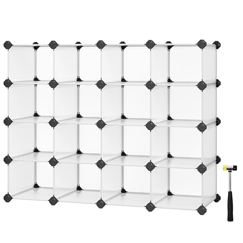 SONGMICS Zapatero con 16 cubos, organizador de zapatos de plástico entrelazado, armario de almacenamiento para armario, entrada, dormitorio, garaje, diseño de ahorro de espacio, 12 x 35.1 x 27.2