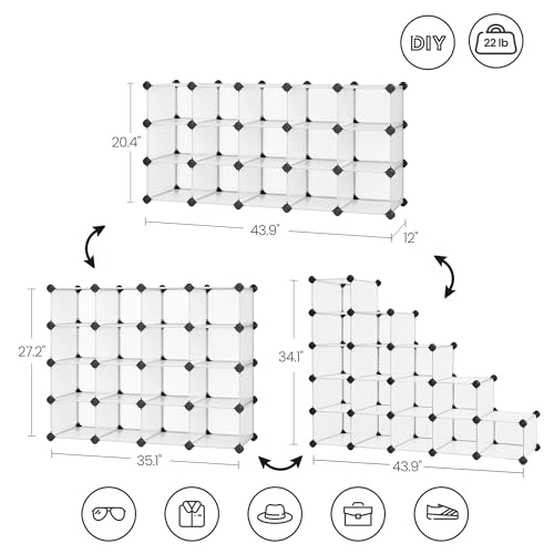 SONGMICS Zapatero con 16 cubos, organizador de zapatos de plástico entrelazado, armario de almacenamiento para armario, entrada, dormitorio, garaje, diseño de ahorro de espacio, 12 x 35.1 x 27.2