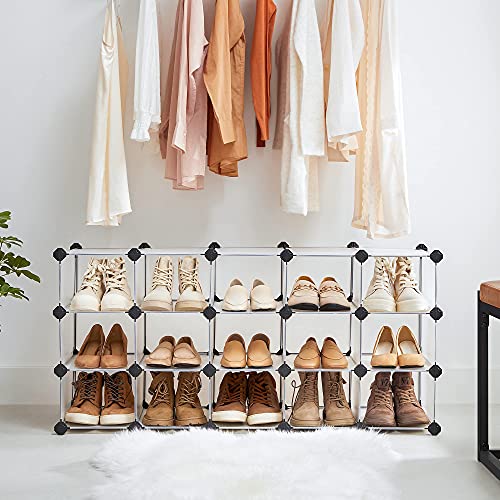 SONGMICS Zapatero con 16 cubos, organizador de zapatos de plástico entrelazado, armario de almacenamiento para armario, entrada, dormitorio, garaje, diseño de ahorro de espacio, 12 x 35.1 x 27.2