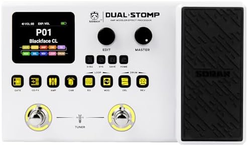 SORAN Dual Stomp Multi Effects Guitar Pedals  Rechargeable Multi Effects Processor with Expression Wah Volume 99 Presets 126 Effects 40s Loop 100 Drums 20 IR/NAM Slots USB Audio Record