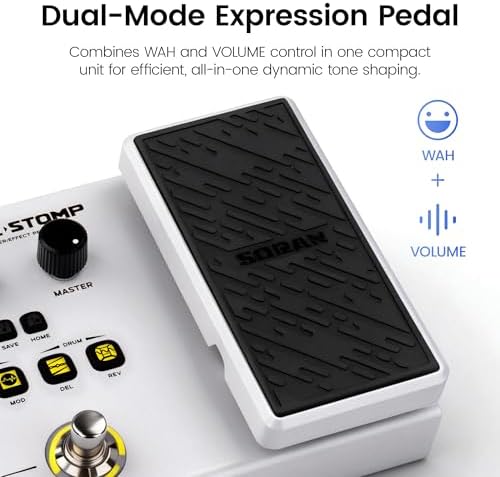 SORAN Dual Stomp Multi Effects Guitar Pedals  Rechargeable Multi Effects Processor with Expression Wah Volume 99 Presets 126 Effects 40s Loop 100 Drums 20 IR/NAM Slots USB Audio Record