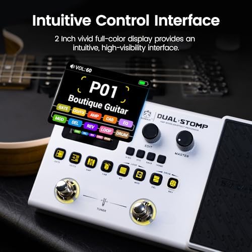 SORAN Dual Stomp Multi Effects Guitar Pedals  Rechargeable Multi Effects Processor with Expression Wah Volume 99 Presets 126 Effects 40s Loop 100 Drums 20 IR/NAM Slots USB Audio Record