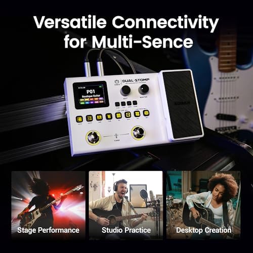SORAN Dual Stomp Multi Effects Guitar Pedals  Rechargeable Multi Effects Processor with Expression Wah Volume 99 Presets 126 Effects 40s Loop 100 Drums 20 IR/NAM Slots USB Audio Record