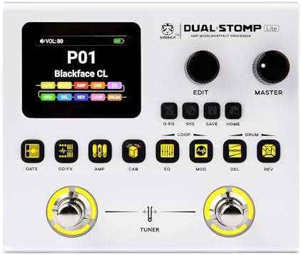 SORAN Dual Stomp Multi Effects Guitar Pedals  Rechargeable Multi Effects Processor with Expression Wah Volume 99 Presets 126 Effects 40s Loop 100 Drums 20 IR/NAM Slots USB Audio Record