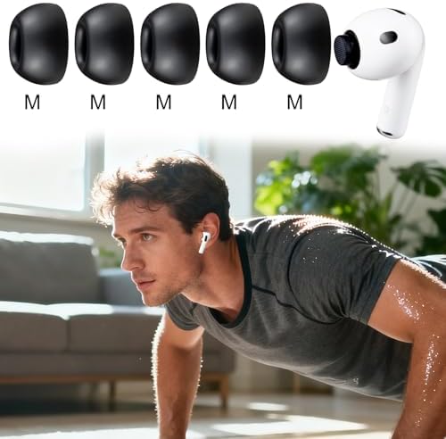 SOULWIT 5 Pairs Silicone Eartips for AirPods Pro 3  3rd Generation 2025   Pro3 Replacement Earbud Ear Tips with Cleaning Kit  Black/M 