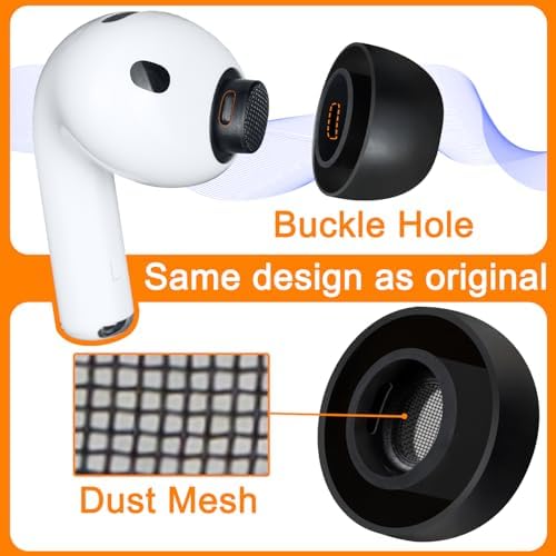SOULWIT 5 Pairs Silicone Eartips for AirPods Pro 3  3rd Generation 2025   Pro3 Replacement Earbud Ear Tips with Cleaning Kit  Black/M 