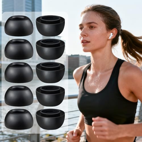 SOULWIT 5 Pairs Silicone Eartips for AirPods Pro 3  3rd Generation 2025   Pro3 Replacement Earbud Ear Tips with Cleaning Kit  Black/M 