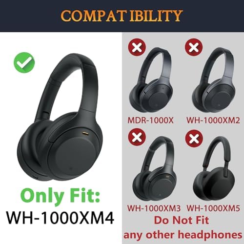 SOULWIT Replacement Earpads for Sony WH 1000XM4  WH1000XM4  Headphones  Ear Pads Cushions with Noise Isolation Foam  Added Thickness  Without Affecting Sensor   Black