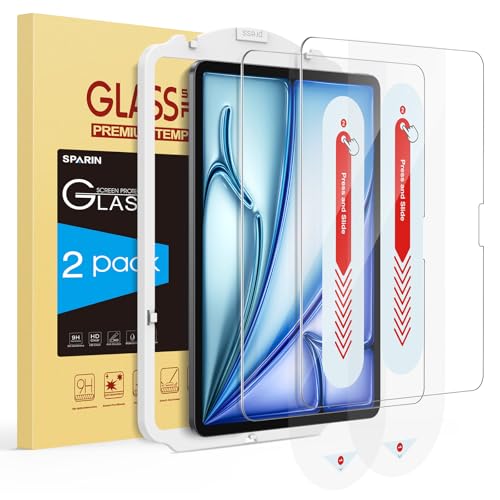 SPARIN Screen Protector for iPad Air 11 Inch M3/M2  2025/2024  7th/6th Generation   Auto Alignment Frame  9H Tempered Glass Film  Apple Pencil Compatible and Case Friendly  Ultra Clear  2 Pack 