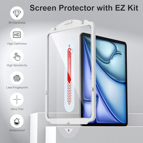 SPARIN Screen Protector for iPad Air 11 Inch M3/M2  2025/2024  7th/6th Generation   Auto Alignment Frame  9H Tempered Glass Film  Apple Pencil Compatible and Case Friendly  Ultra Clear  2 Pack 