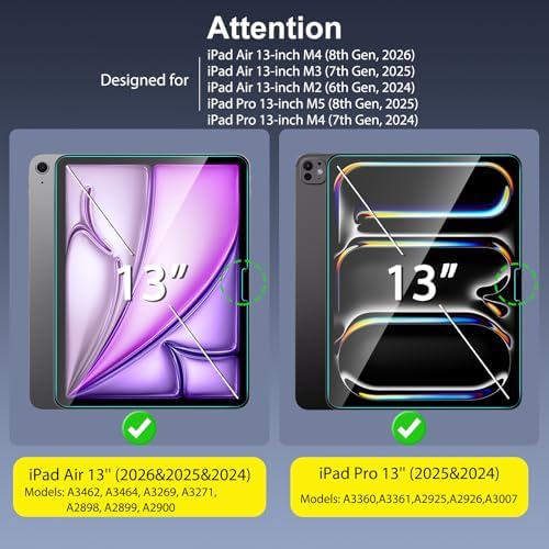 SPARIN Screen Protector for iPad Air 13 Inch M4 2026 & M3 2025 & M2 2024  8th/7th/6th Generation  & iPad Pro 13 Inch M5/M4  8th/7th Gen   Case Friendly  2 Pack Tempered Glass  Support Apple Pencil