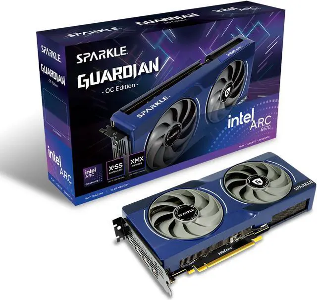 SPARKLE Intel Arc B570 GUARDIAN OC Graphics Card  10GB GDDR6  TORN  Cooling 2 0  Axial Fan  Breathing Light  Metal Backplate  SB570G 10GOC  Intel Battlemage Graphics Card