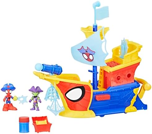 SPIDEY AND HIS AMAZING FRIENDS Marvel Water Webs Webs Ahoy Bubble Pirate Ship Toy  3 Inch Action Figures & Boat Playset  Super Hero Toys   Ages 3 