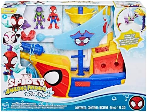 SPIDEY AND HIS AMAZING FRIENDS Marvel Water Webs Webs Ahoy Bubble Pirate Ship Toy  3 Inch Action Figures & Boat Playset  Super Hero Toys   Ages 3 
