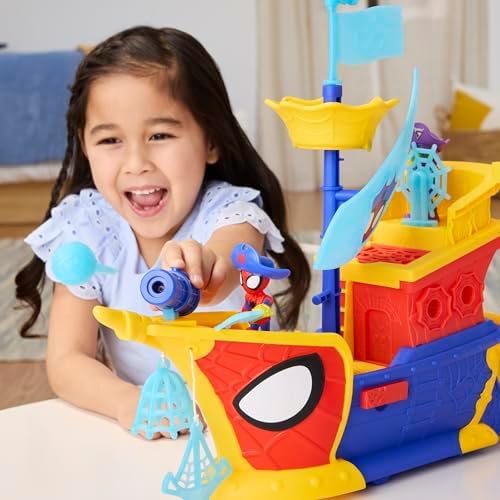 SPIDEY AND HIS AMAZING FRIENDS Marvel Water Webs Webs Ahoy Bubble Pirate Ship Toy  3 Inch Action Figures & Boat Playset  Super Hero Toys   Ages 3 