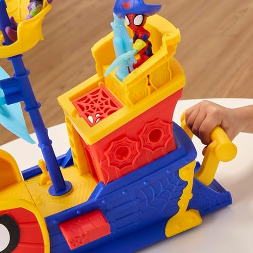 SPIDEY AND HIS AMAZING FRIENDS Marvel Water Webs Webs Ahoy Bubble Pirate Ship Toy  3 Inch Action Figures & Boat Playset  Super Hero Toys   Ages 3 