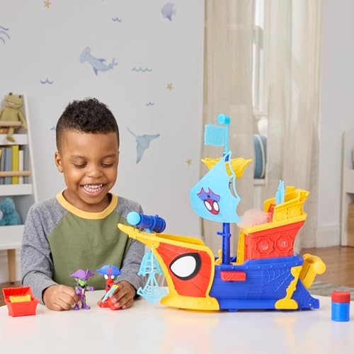 SPIDEY AND HIS AMAZING FRIENDS Marvel Water Webs Webs Ahoy Bubble Pirate Ship Toy  3 Inch Action Figures & Boat Playset  Super Hero Toys   Ages 3 