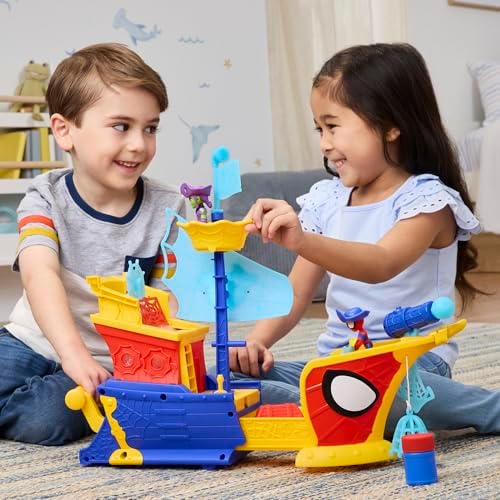 SPIDEY AND HIS AMAZING FRIENDS Marvel Water Webs Webs Ahoy Bubble Pirate Ship Toy  3 Inch Action Figures & Boat Playset  Super Hero Toys   Ages 3 