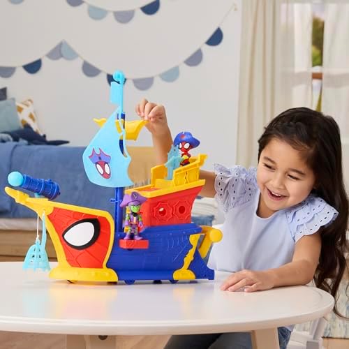 SPIDEY AND HIS AMAZING FRIENDS Marvel Water Webs Webs Ahoy Bubble Pirate Ship Toy  3 Inch Action Figures & Boat Playset  Super Hero Toys   Ages 3 