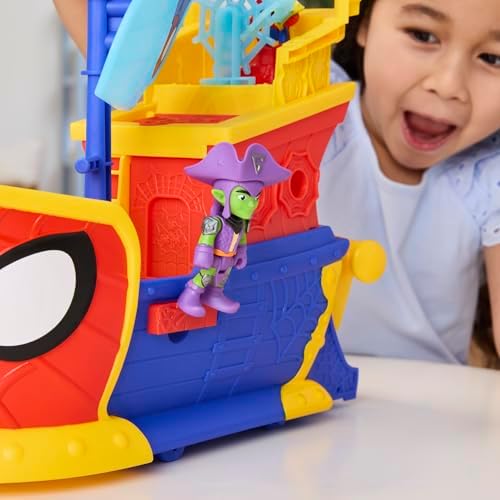 SPIDEY AND HIS AMAZING FRIENDS Marvel Water Webs Webs Ahoy Bubble Pirate Ship Toy  3 Inch Action Figures & Boat Playset  Super Hero Toys   Ages 3 