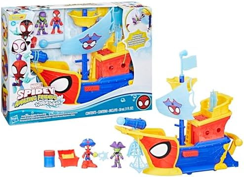 SPIDEY AND HIS AMAZING FRIENDS Marvel Water Webs Webs Ahoy Bubble Pirate Ship Toy  3 Inch Action Figures & Boat Playset  Super Hero Toys   Ages 3 