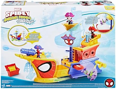 SPIDEY AND HIS AMAZING FRIENDS Marvel Water Webs Webs Ahoy Bubble Pirate Ship Toy  3 Inch Action Figures & Boat Playset  Super Hero Toys   Ages 3 