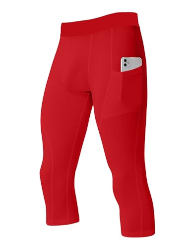 SPVISE Mens 3/4 Compression Pants Athletic Capri Leggings Dry Fit Running Tights with Pocket Basketball Sports Gym Baselayer