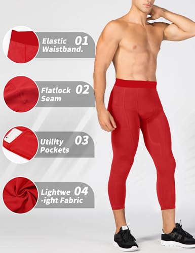 SPVISE Mens 3/4 Compression Pants Athletic Capri Leggings Dry Fit Running Tights with Pocket Basketball Sports Gym Baselayer