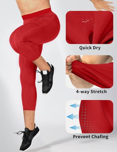 SPVISE Mens 3/4 Compression Pants Athletic Capri Leggings Dry Fit Running Tights with Pocket Basketball Sports Gym Baselayer