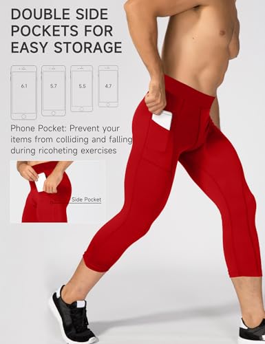 SPVISE Mens 3/4 Compression Pants Athletic Capri Leggings Dry Fit Running Tights with Pocket Basketball Sports Gym Baselayer