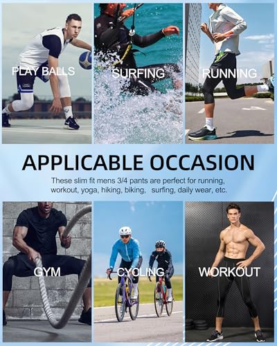 SPVISE Mens 3/4 Compression Pants Athletic Capri Leggings Dry Fit Running Tights with Pocket Basketball Sports Gym Baselayer