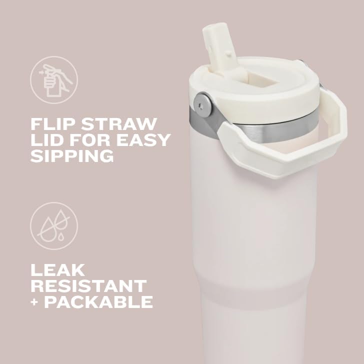 STANLEY IceFlow Flip Straw Tumbler with Handle 30 oz   Twist On Lid and Flip Up Straw   Leak Resistant Water Bottle   Insulated Stainless Steel  BPA Free   Rose Quartz