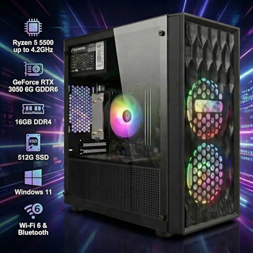 STGAubron Gaming PC Computer Desktop  AMD Ryzen 5 5500 up to 4 2GHz  GeForce RTX 3050 6G  16G DDR4  512G SSD  WiFi 6 5G & BT 5 2  RGB Fan x2  Windows 11 Home