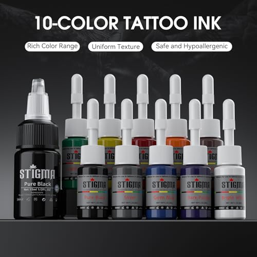 STIGMA Wireless Tattoo Gun Kit Complete Tattoo Kit Tattoo Rotary Pen Set with 2Pcs Tattoo Battery 20Pcs Cartridge Needles 11Pcs Ink Tattoo Machine Kit for Beginners Tattooist ST TKP104A 1