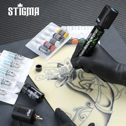 STIGMA Wireless Tattoo Gun Kit Complete Tattoo Kit Tattoo Rotary Pen Set with 2Pcs Tattoo Battery 20Pcs Cartridge Needles 11Pcs Ink Tattoo Machine Kit for Beginners Tattooist ST TKP104A 1