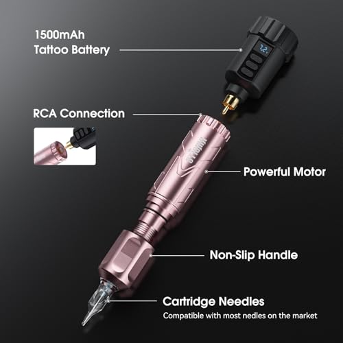 STIGMA Wireless Tattoo Machine Kit  Tattoo Rotary Pen Gun Kit with 2 Batteries  7 Tattoo Inks  20 Cartridge Needles  Tattoo Supplies for Artists & Beginners ST TKP105A 8