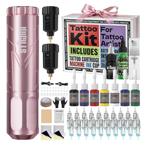 STIGMA Wireless Tattoo Machine Kit  Tattoo Rotary Pen Gun Kit with 2 Batteries  7 Tattoo Inks  20 Cartridge Needles  Tattoo Supplies for Artists & Beginners ST TKP105A 8