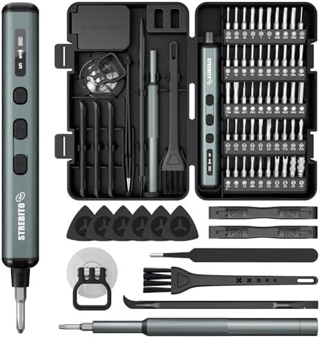 STREBITO Mini Electric Screwdriver  67 in 1 Electric Screwdriver Kit   50 S2 Preicison Bits  5 Torque Settings  Organized Storage  Mini Power Screwdriver Rechargeable Tool Kit for PC Electronics