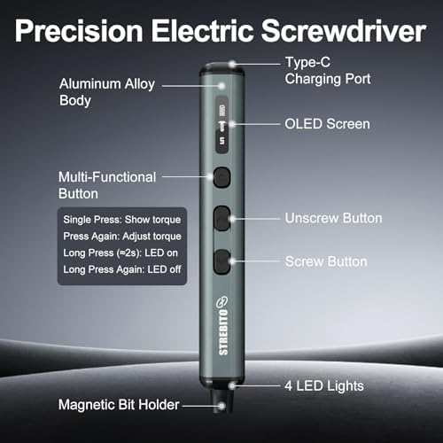 STREBITO Mini Electric Screwdriver  67 in 1 Electric Screwdriver Kit   50 S2 Preicison Bits  5 Torque Settings  Organized Storage  Mini Power Screwdriver Rechargeable Tool Kit for PC Electronics