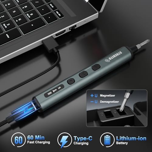 STREBITO Mini Electric Screwdriver  67 in 1 Electric Screwdriver Kit   50 S2 Preicison Bits  5 Torque Settings  Organized Storage  Mini Power Screwdriver Rechargeable Tool Kit for PC Electronics