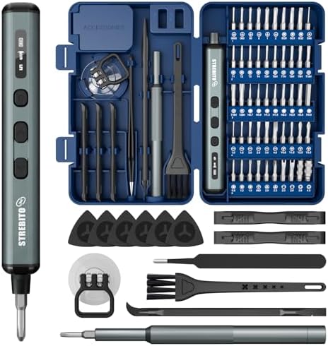 STREBITO Mini Electric Screwdriver  67 in 1 Electric Screwdriver Kit   50 S2 Preicison Bits  5 Torque Settings  Organized Storage  Mini Power Screwdriver Rechargeable Tool Kit for PC Electronics