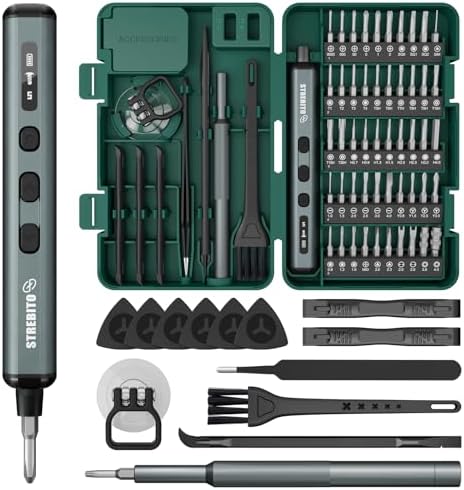STREBITO Mini Electric Screwdriver  67 in 1 Electric Screwdriver Kit   50 S2 Preicison Bits  5 Torque Settings  Organized Storage  Mini Power Screwdriver Rechargeable Tool Kit for PC Electronics