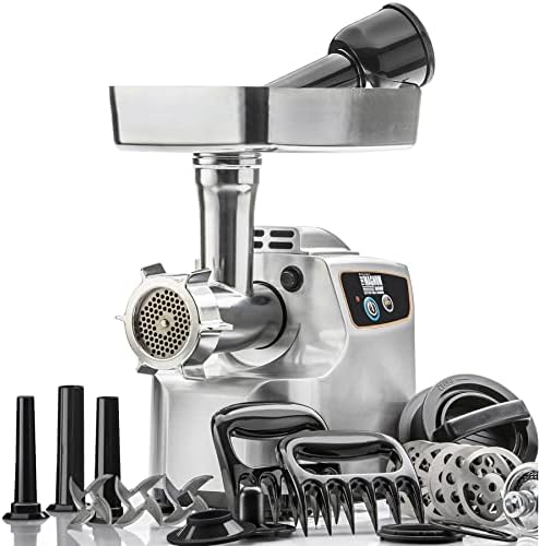 STX International Magnum 1800W Electric Meat Grinder   Grinds Soft Bones   High Capacity Meat Tray   6 Grinding Plates   3 Stainless Steel Blades   Sausage Stuffer   Kubbe Maker & More Included