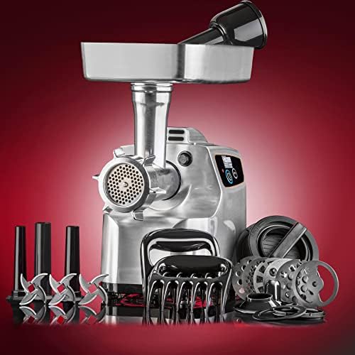 STX International Magnum 1800W Electric Meat Grinder   Grinds Soft Bones   High Capacity Meat Tray   6 Grinding Plates   3 Stainless Steel Blades   Sausage Stuffer   Kubbe Maker & More Included