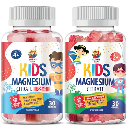 SUNNY SAM Magnesium Gummies for Kids   100mg and Magnesium Gummies for Kids 500mg  Magnesium Chews   Magnesium Citrate Chewable Supplement for Mood & Muscle Support